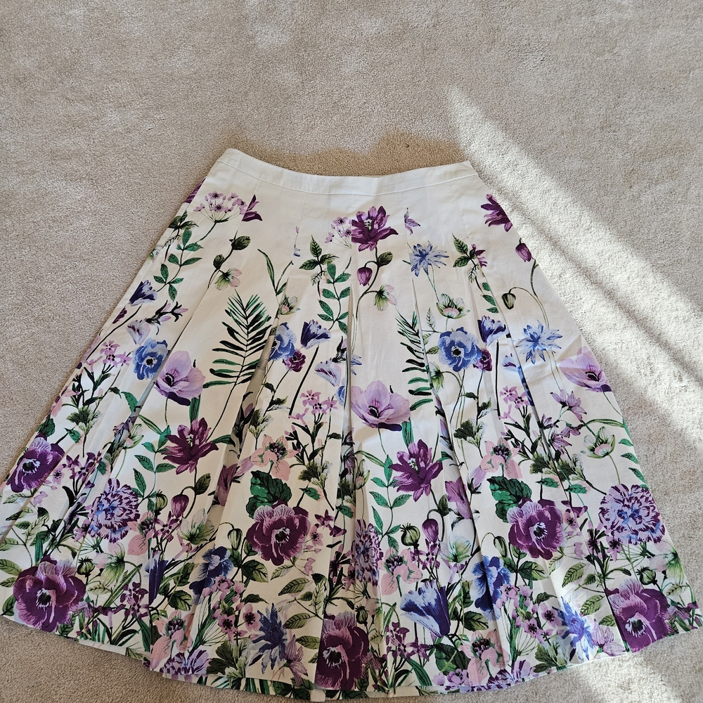 Talbots Floral A-Line Skirt - Cream, Purple, and Green